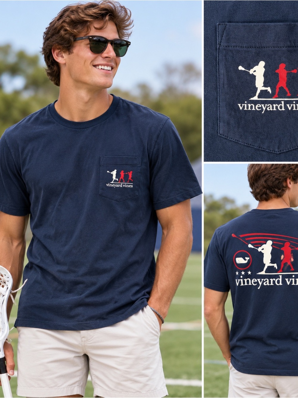 Vineyard Vines Lacrosse Wind Up Pocket T-Shirt Men’s Large Navy Blue NWT